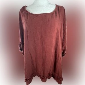 umgee tops Linen Rayon Maroon/rust Size XL 1X fringed